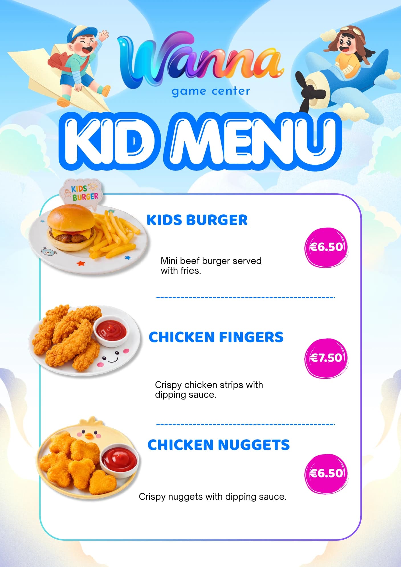 Restaurant menu: Children’s menu
